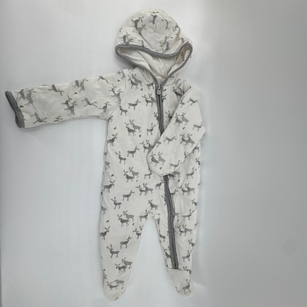 Burt's Bees Baby Pram Jumpsuit Kids 3-6M White Reindeer Organic Cotton Hooded